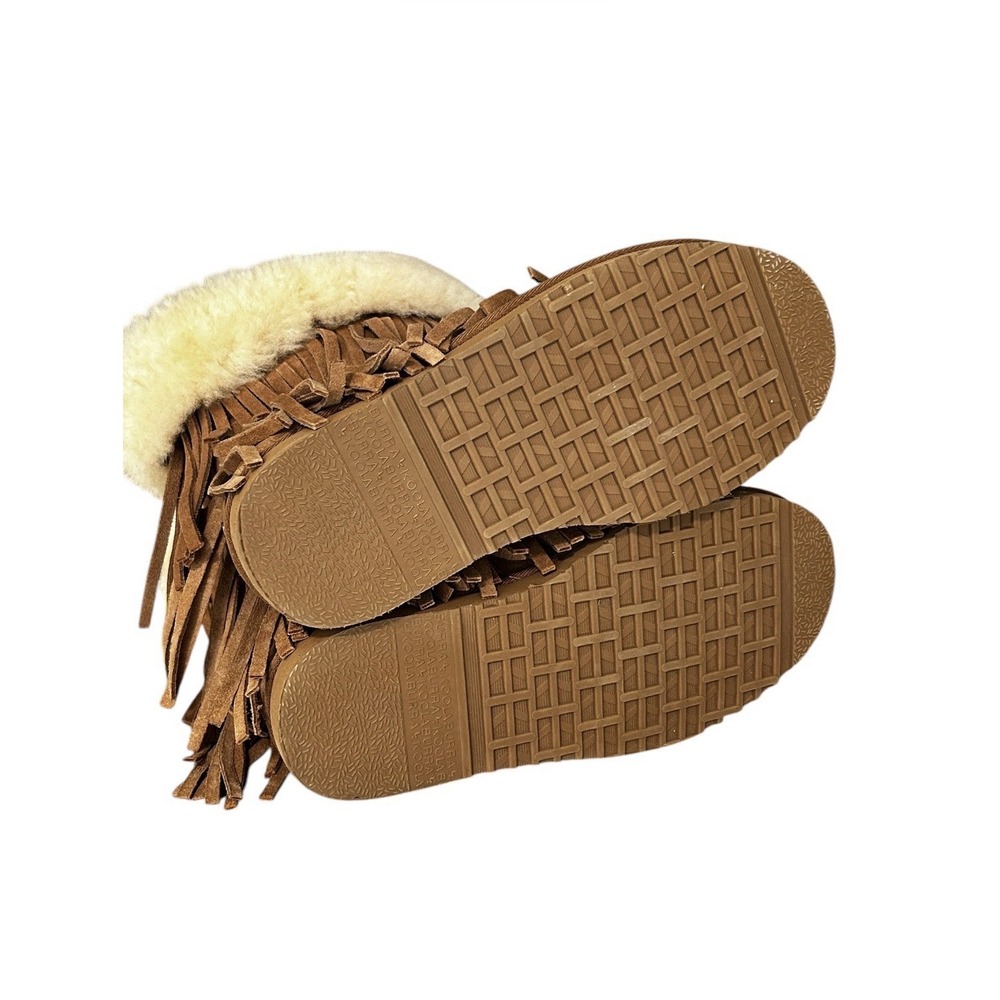 KOOLABURRA By UGG Sheepskin Fringe Ankle Boots Chestnut Fur Trim Sz 6 NEW - Picture 6 of 7